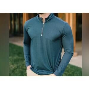 ZYIA Active Men’s Quarter-Zip Pullover – Striped Long Sleeve XL
